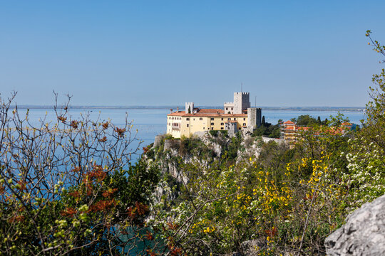 View of Duino Castle from the Rilke Trail in spring