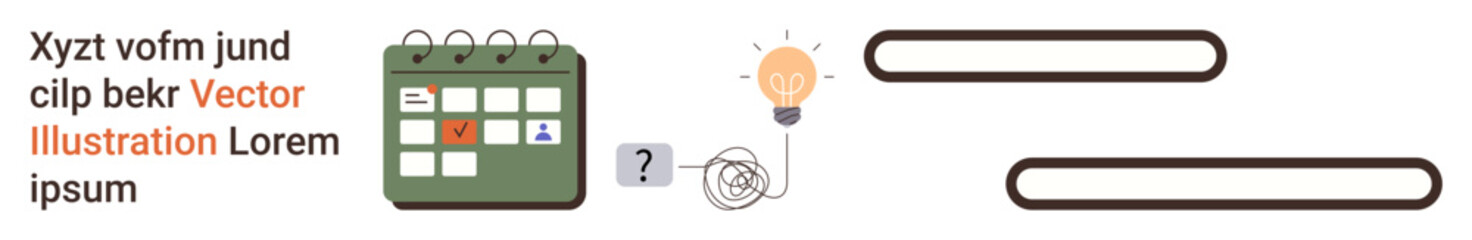 Time management, creativity, problem-solving, productivity, planning, organization. A calendar, light bulb and question mark with blank fields. Planning and creativity concepts