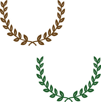 Two laurel wreath halves isolated on white.