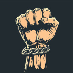 Freedom fist shackled in chains , vector style simple color