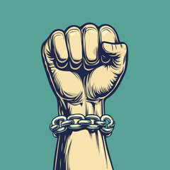 Freedom fist shackled in chains , vector style simple color
