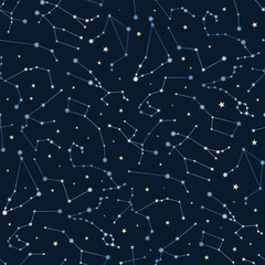 Seamless pattern with constellation in the sky. Outer space vector illustration © Julia Bilevych