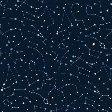 Seamless pattern with constellation in the sky. Outer space vector illustration