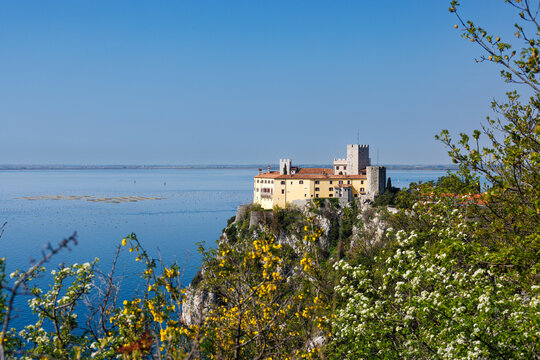 View of Duino Castle from the Rilke Trail in spring