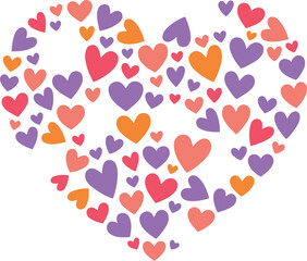 Heart Shape Formed by Many Small Colorful Hearts - Vector Illustration for Romantic Design