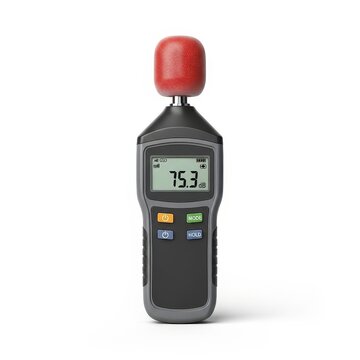 Noise pollution meter with digital display and red sensor cap  