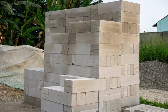 Stacked Lightweight Concrete Hebel Blocks at Construction Site