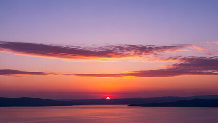 Obraz premium Sunset over water with mountains and clouds social media thumbnail poster banner download 2026 2027