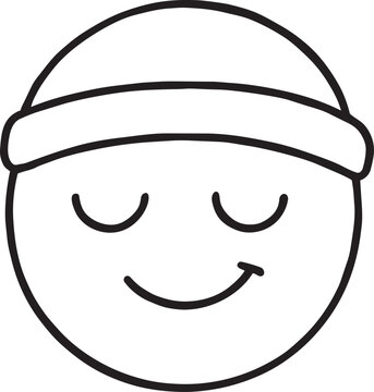 Hand drawn crayon emoji face sleeping with beanie hat