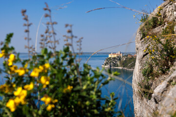 View of Duino Castle from the Rilke Trail in spring