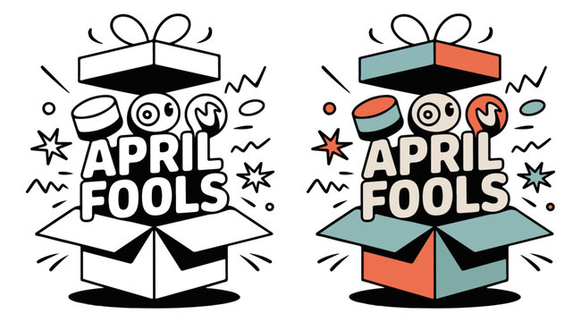 Happy April Fools Day Celebration Illustration Wearing a Jester Hat and a Box Containing Surprises to Surprise People in Flat Cartoon Holiday