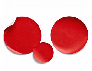 Three red circular stickers, one peeled edge