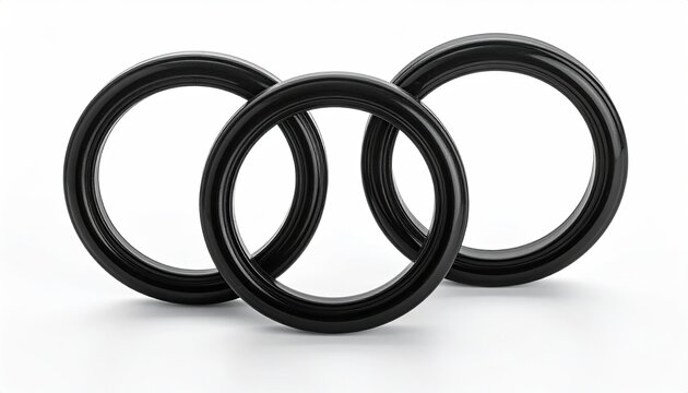Three black rings intersect on a white background