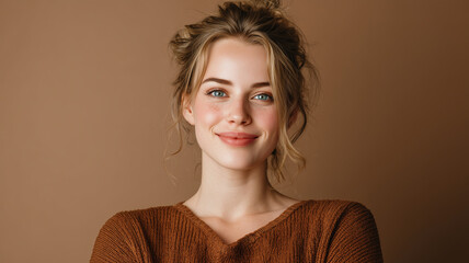 Studio portrait of beautiful happy young woman