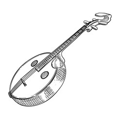 Naklejka premium Traditional String Instrument Lute Vector Sketch Illustration
