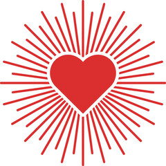 Minimal Red Heart Icon with Radiant Sunburst Rays for Valentine's Day and Love Concepts