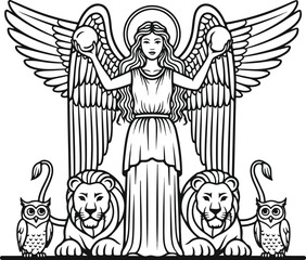 Fototapeta premium Woman with wings and animals illustration.