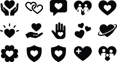 Minimalist Heart and Love Icon Set for Charity Healthcare Valentine and Romantic Design Projects