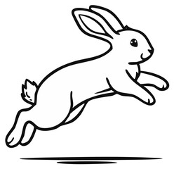 Fototapeta premium Black and white illustration of a rabbit jumping with shadow underneath, cartoon style