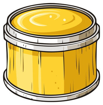 Vector illustration of an open metal tin filled with yellow ghee or cheese sauce