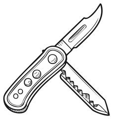 Obraz premium Folding Knife and Saw Illustration Sharp Blades Portable Tools Graphic Style
