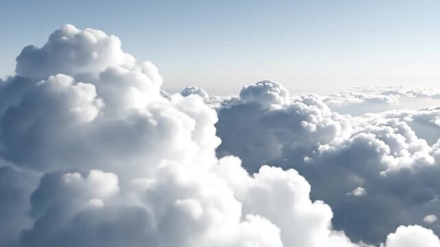 Expansive clear blue sky with bright white and shadowed cumulus clouds stretching far