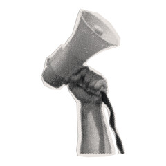 Vintage Halftone Megaphone Protest Element on White