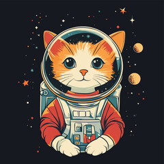 Cat astronaut in space illustration , vector style simple color