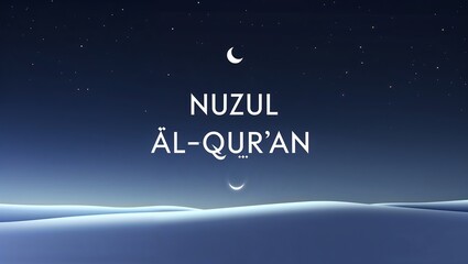 Fototapeta premium Nuzul alquran holy night with crescent moon in the dark blue sky