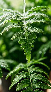 Refreshing Fern Fronds Under Gentle Irrigation Showcasing Hydration And Lush Greenery