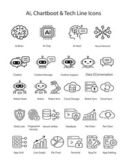 AI Chatbot & Technology Line Icons Set