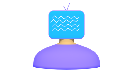 3D Digital Marketing Avatar with TV Head, Media Communication and Technology Concept