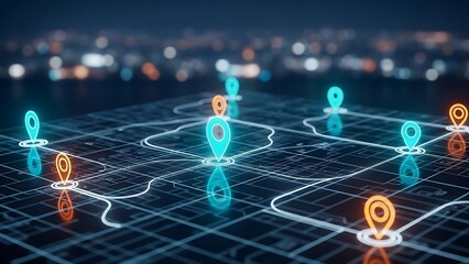 Navigating through digital maps and location markers at night