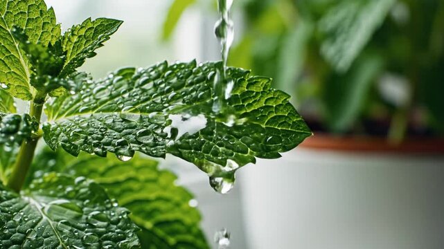 Refreshing Mint Sprinkled With Water Drops, Showcasing The Freshness And Vibrancy Of Healthy Herbs