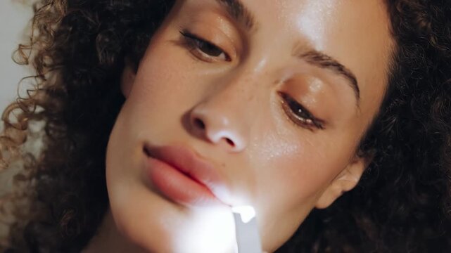 Closeup on a sensorized facial tool analyzing pore size highlighting detailed skin diagnostics for tailored beauty routines