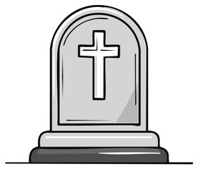 Obraz premium Cartoon tombstone illustration, with a cross symbol
