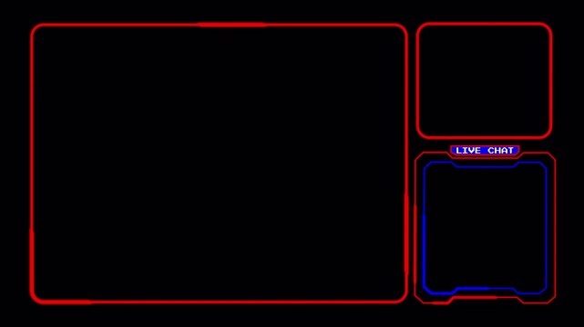 Red Blue Neon Gaming Stream Overlays, Twitch HUD Interface, Animated Webcam Frame, and Live Chat Box 4k video animation seamless loop