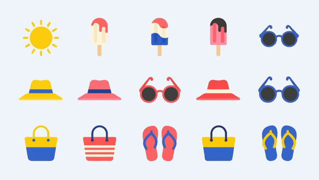 Collection of Summer Beach Accessories and Clothing.