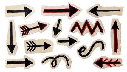 Collection of Hand Drawn Arrows on Torn Paper Pieces