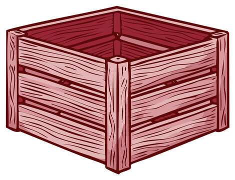 Rustic empty wooden crate illustration with detailed wood grain for storage and shipping