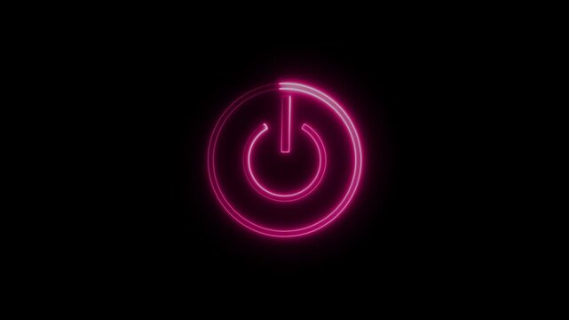 A glowing power button symbol on a black background,with 4k video animation.