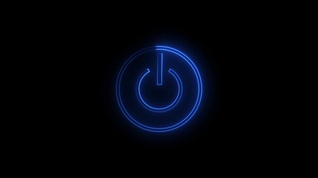 A glowing power button symbol on a black background,with 4k video animation.
