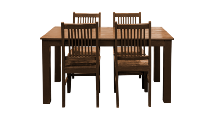 Rustic Wooden Dining Table and Four Chairs Isolated 