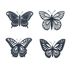 Obraz premium Elegant Decorative Butterfly Vector Icons Set – Intricate Cutout Style Silhouette Butterflies for Design, Crafts, Stickers and Logos