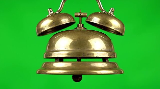 Plain alarm bell shaking lightly, no text, isolated on green screen