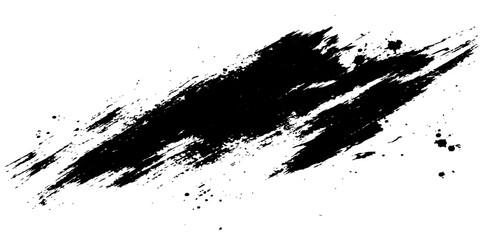 Obraz premium Grunge black ink splat and liquid splatter texture in a black and white vector illustration featuring dirty paint drips and brush strokes for an artistic silhouette design element
