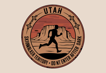 Adventurous Hiker Sprinting Through Utah's Skinwalker Territory at Dusk in Rich Earthy Tones © VGX Ultra