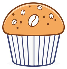Stylized coffee bean muffin with brown outline and striped wrapper