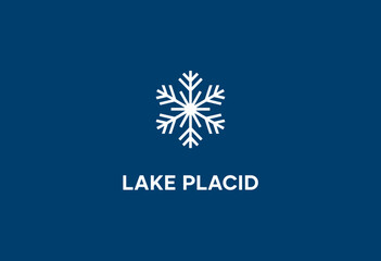 Serene Winter Logo for Lake Placid Featuring Snowflake Design on Calm Blue Background