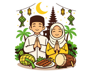 Ramadan greetings character couple vector illustration © Jaya